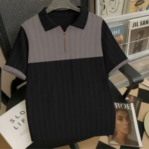 Kajari self design polo neck cotton blend T-shirt